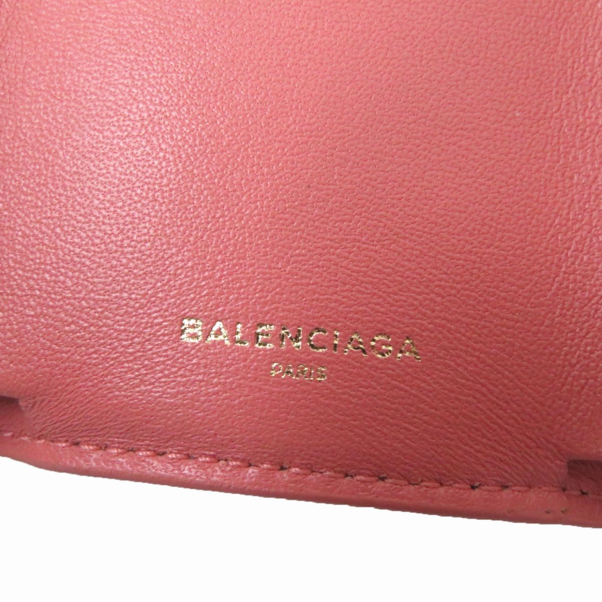 Balenciaga Leather Tri-fold Compact Wallet Coral Pink