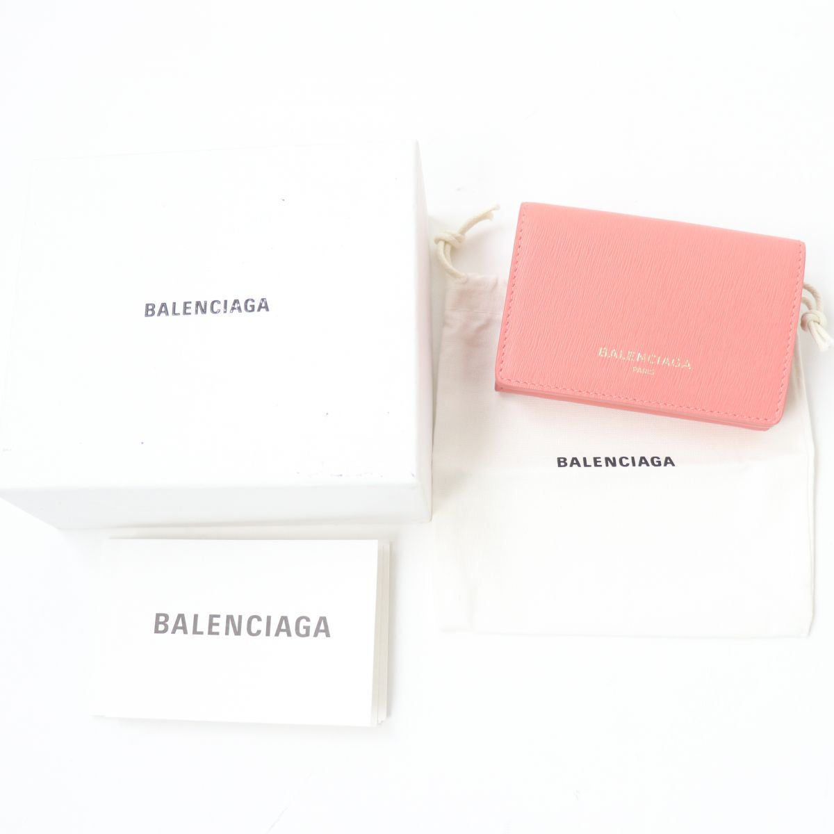 Balenciaga Leather Tri-fold Compact Wallet Coral Pink