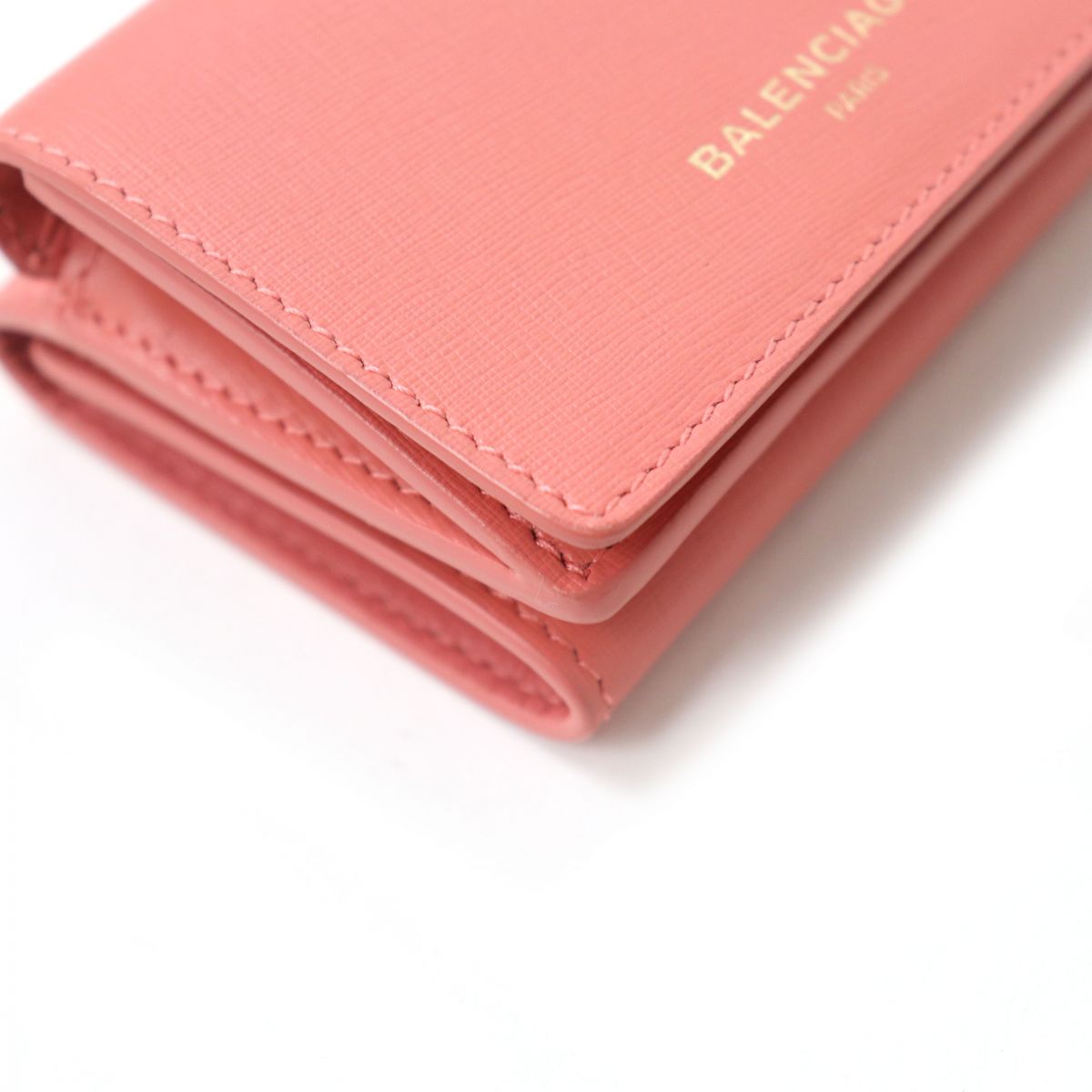 Balenciaga Leather Tri-fold Compact Wallet Coral Pink