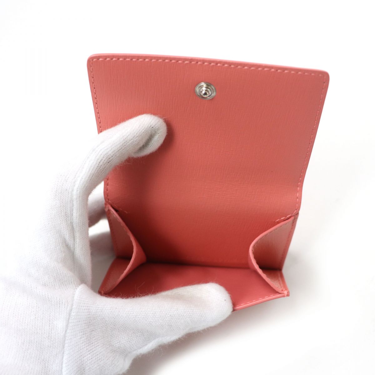 Balenciaga Leather Tri-fold Compact Wallet Coral Pink