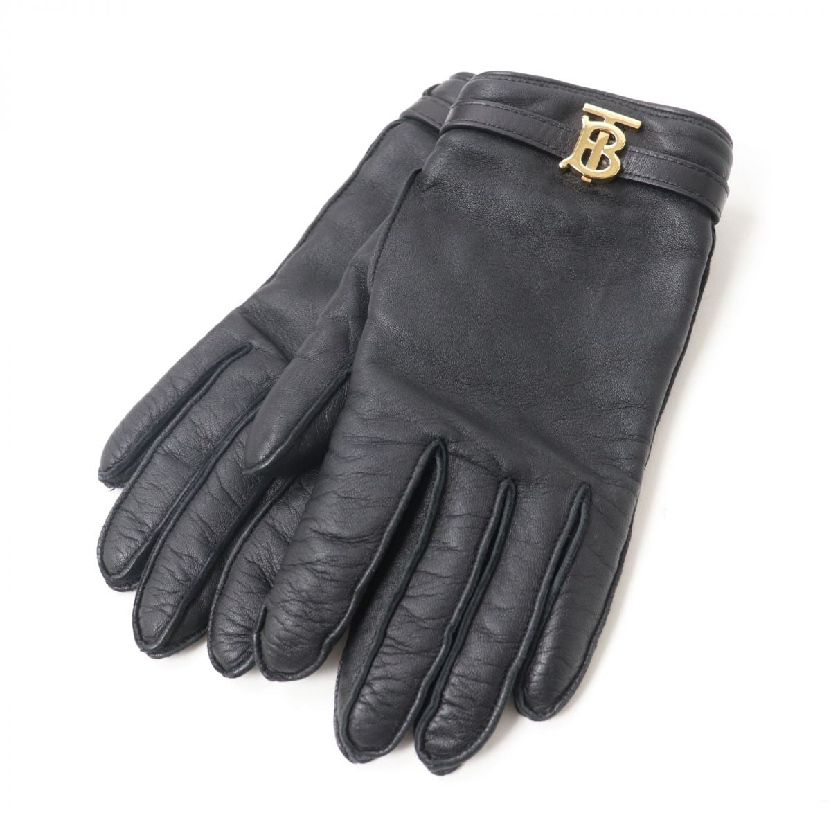 Burberry Lambskin Logo Metal Gloves Black