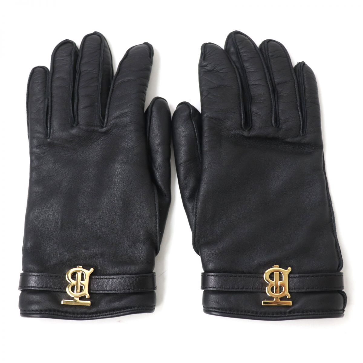 Burberry Lambskin Logo Metal Gloves Black