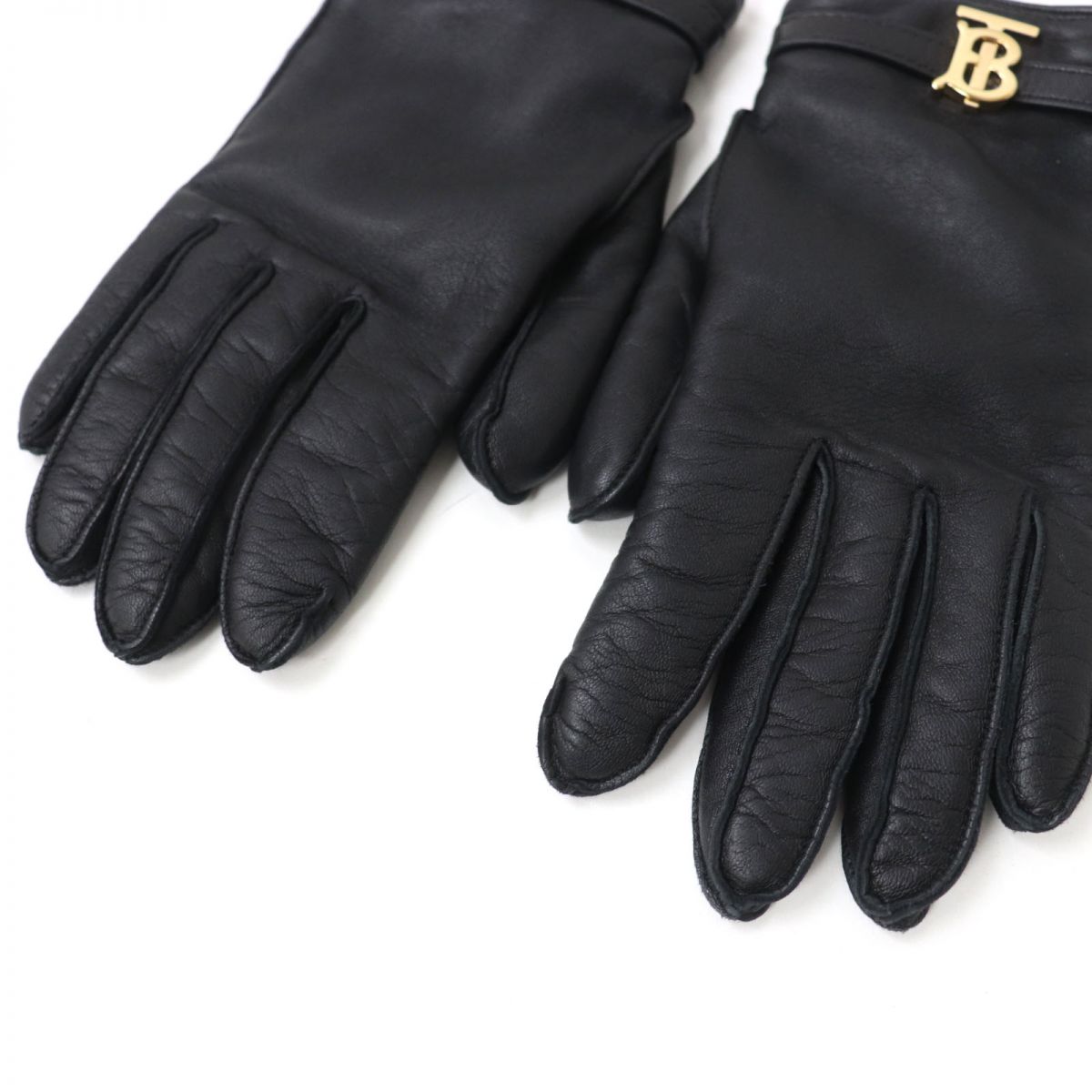 Burberry Lambskin Logo Metal Gloves Black