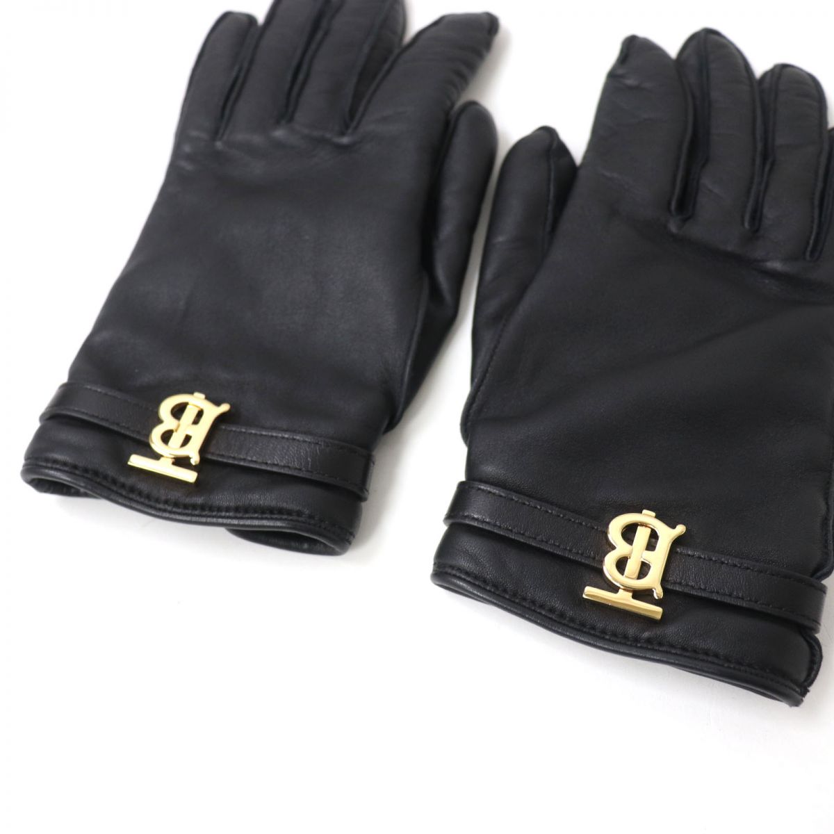 Burberry Lambskin Logo Metal Gloves Black