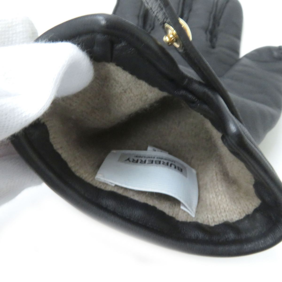 Burberry Lambskin Logo Metal Gloves Black