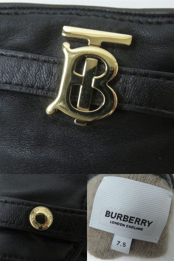 Burberry Lambskin Logo Metal Gloves Black