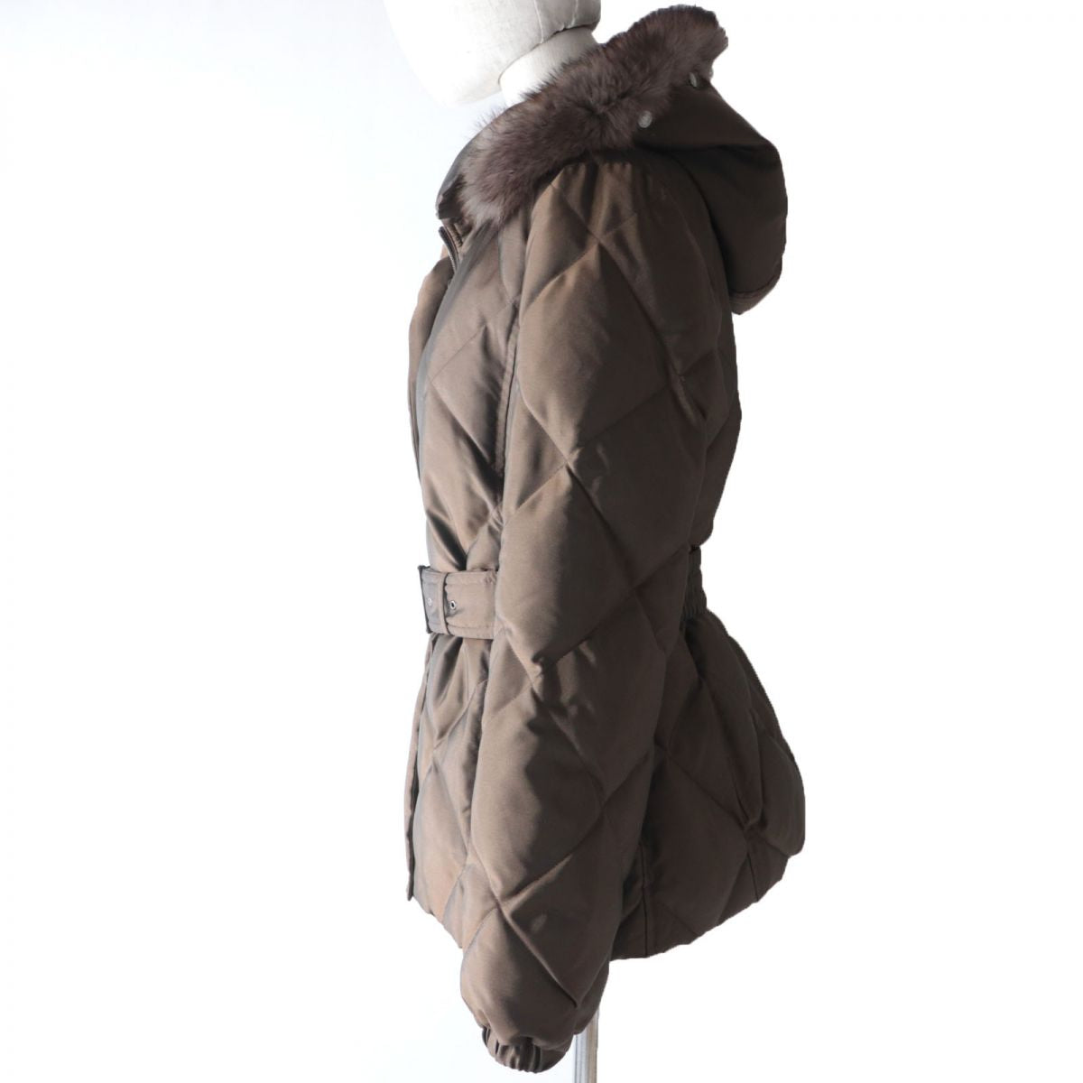 Burberry Belted Fox Fur Hooded Down Coat