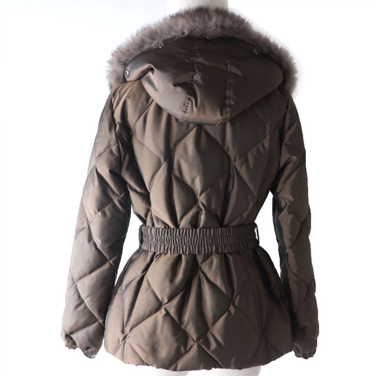 Burberry Belted Fox Fur Hooded Down Coat