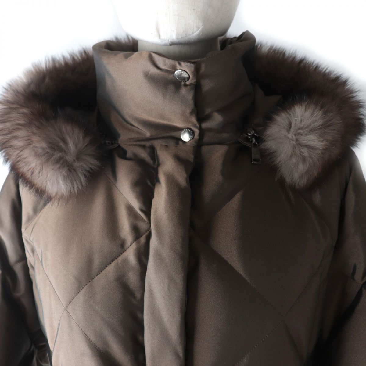 Burberry Belted Fox Fur Hooded Down Coat