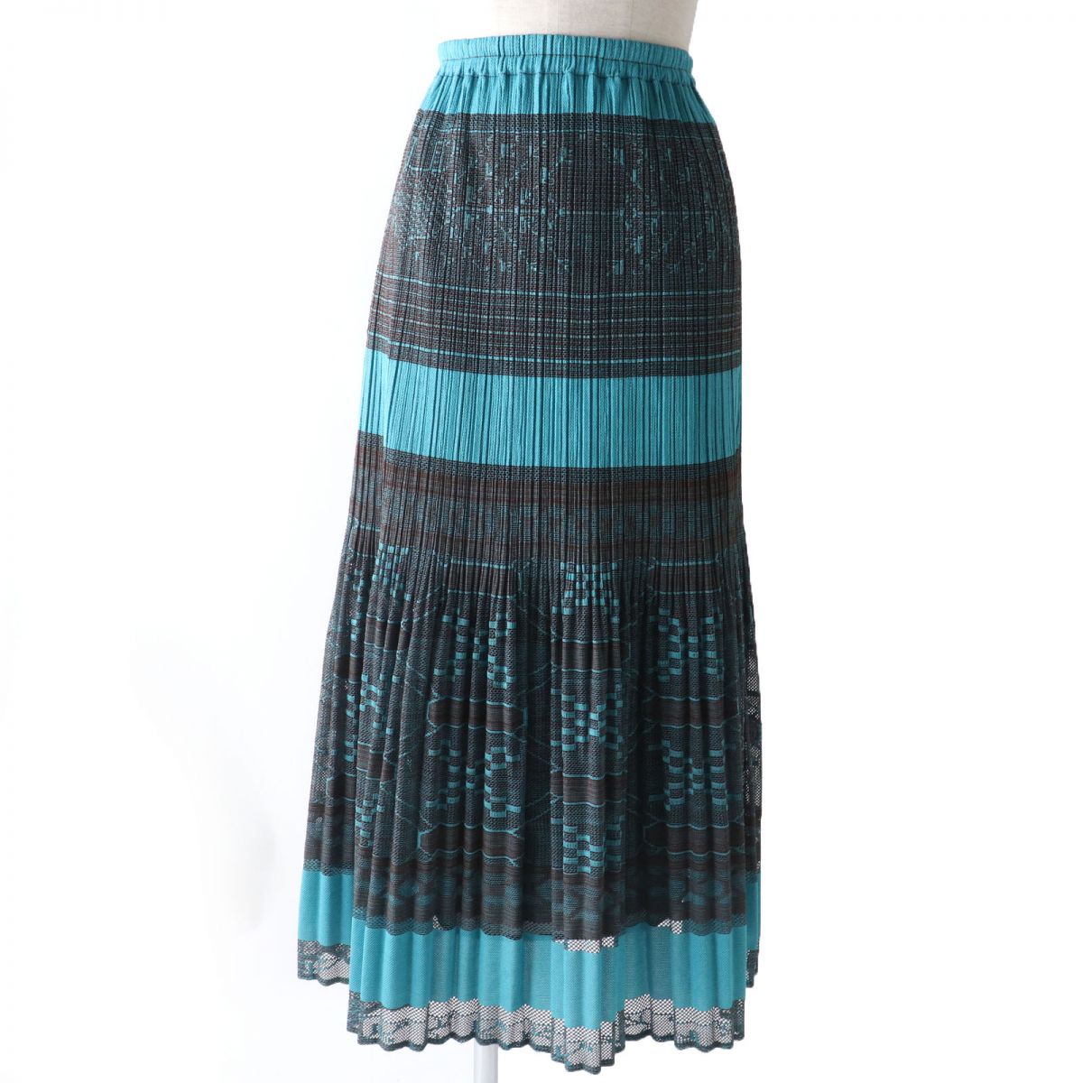 Issey Miyake Pleats Please Long Skirt Blue Brown