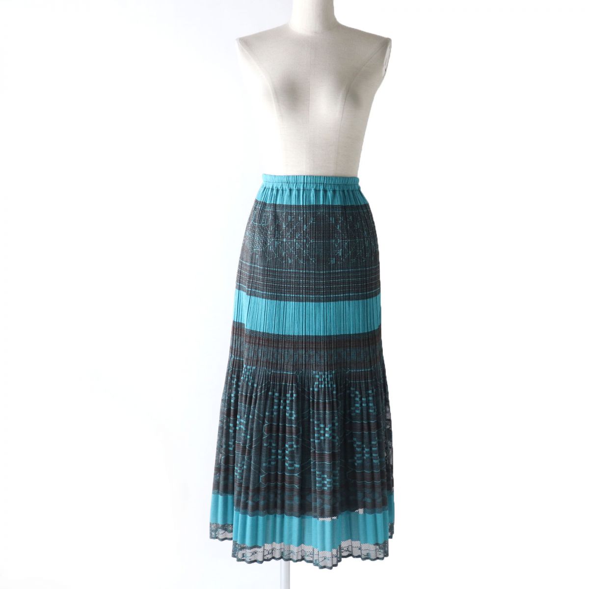 Issey Miyake Pleats Please Long Skirt Blue Brown