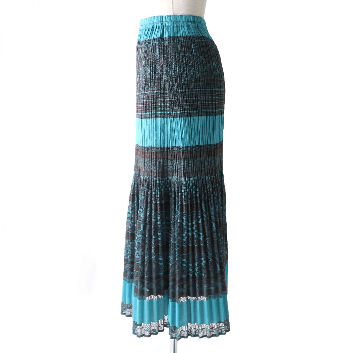 Issey Miyake Pleats Please Long Skirt Blue Brown