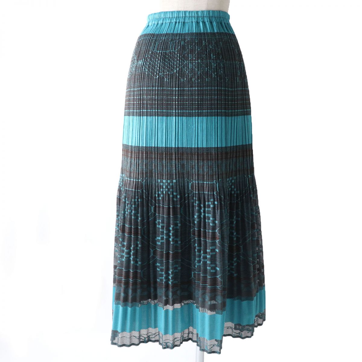 Issey Miyake Pleats Please Long Skirt Blue Brown