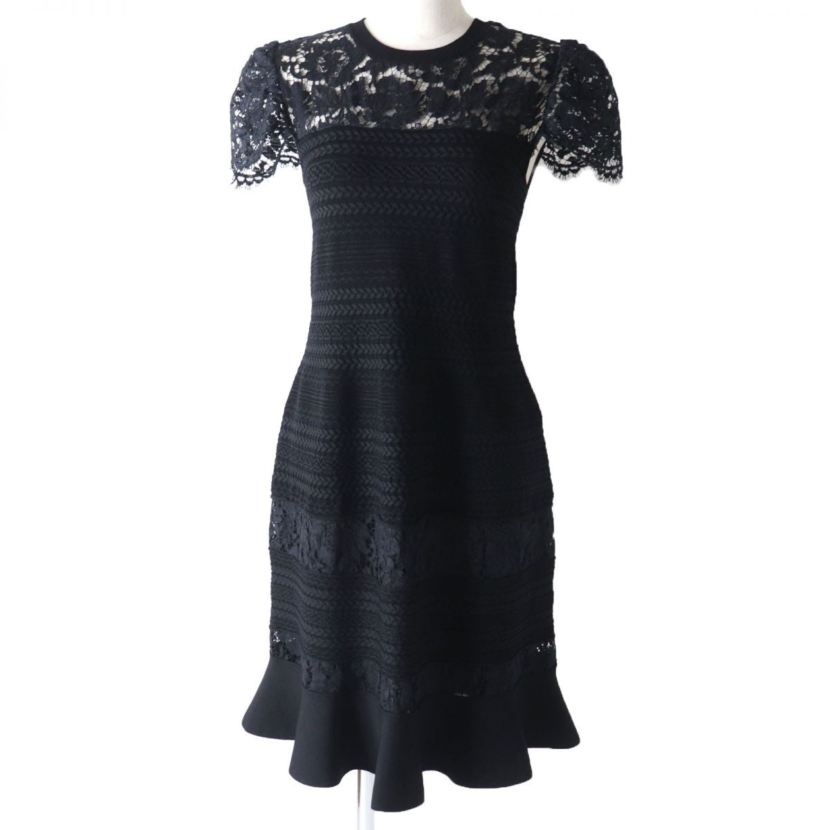 Valentino Silk Lace Panel Dress Black M