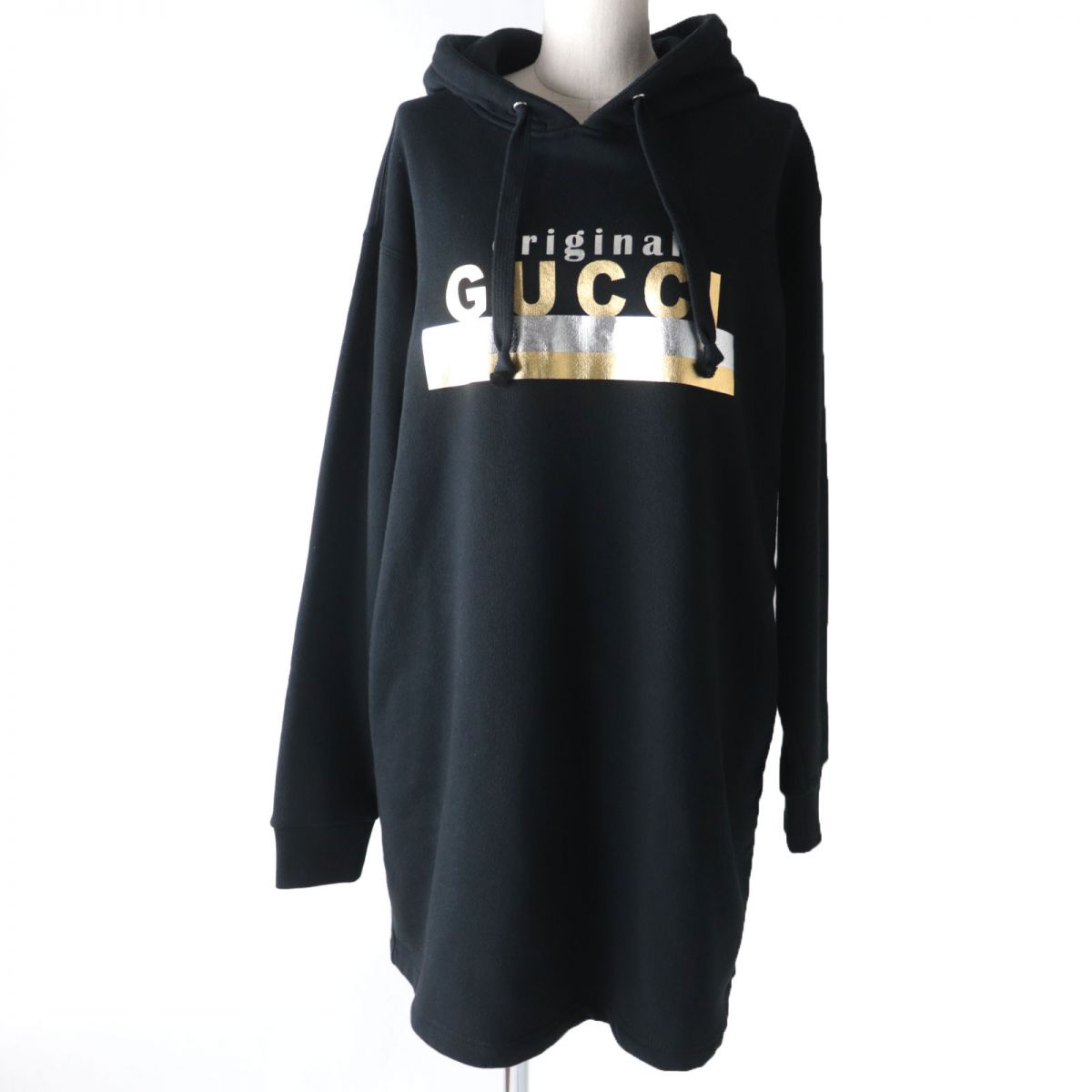 Gucci Logo Print Cotton Hooded Dress Black S