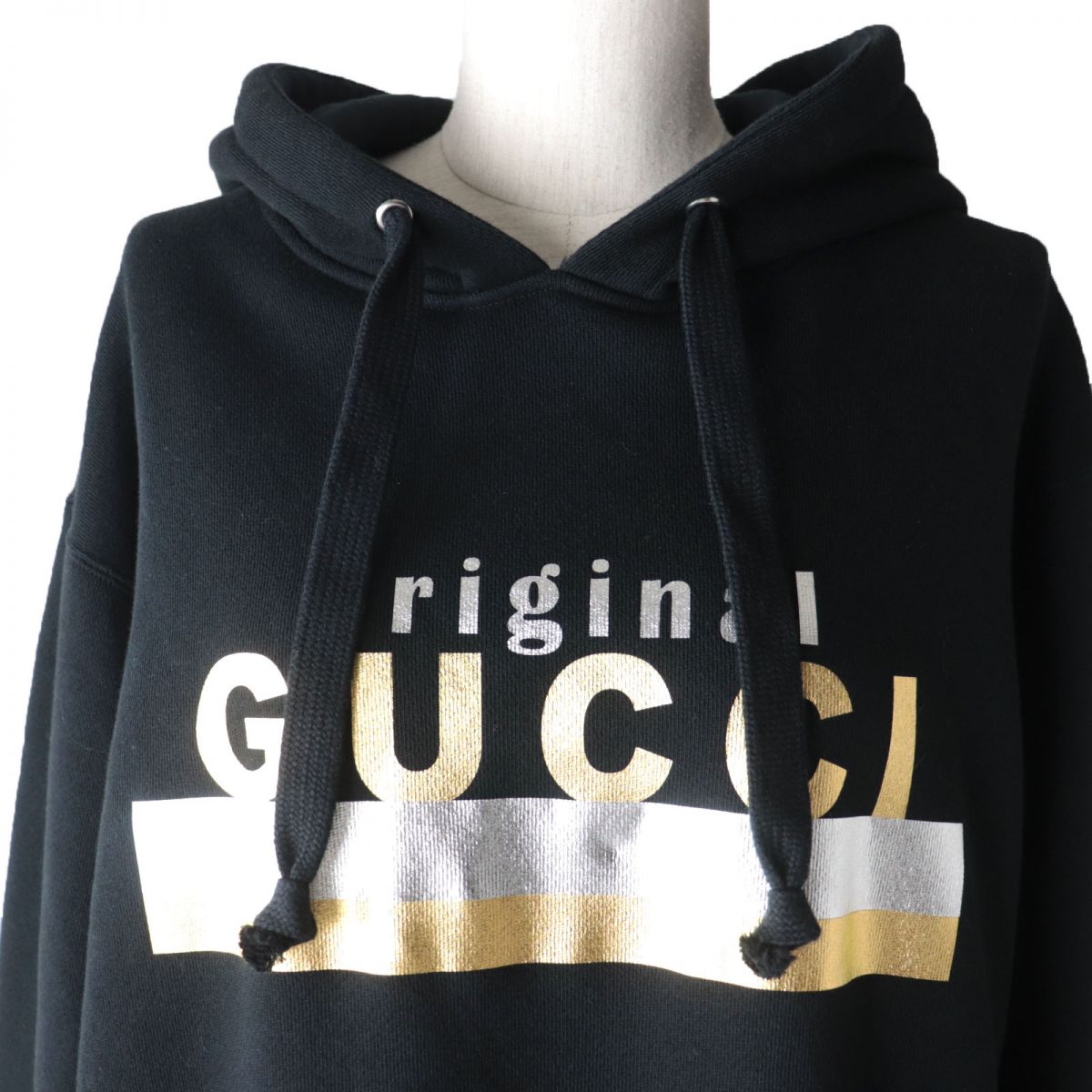 Gucci Logo Print Cotton Hooded Dress Black S