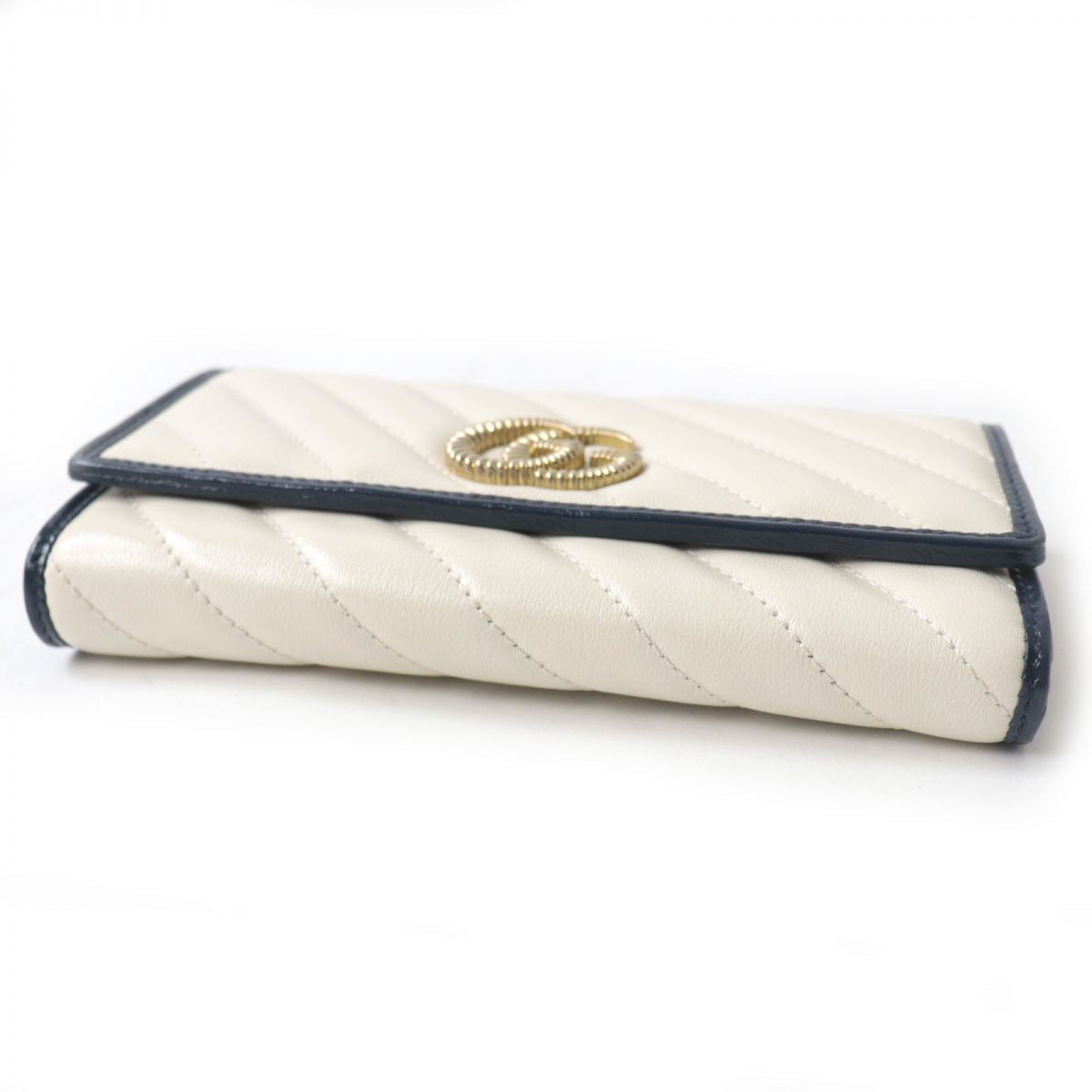 Gucci GG Marmont Leather Long Wallet Ivory Navy