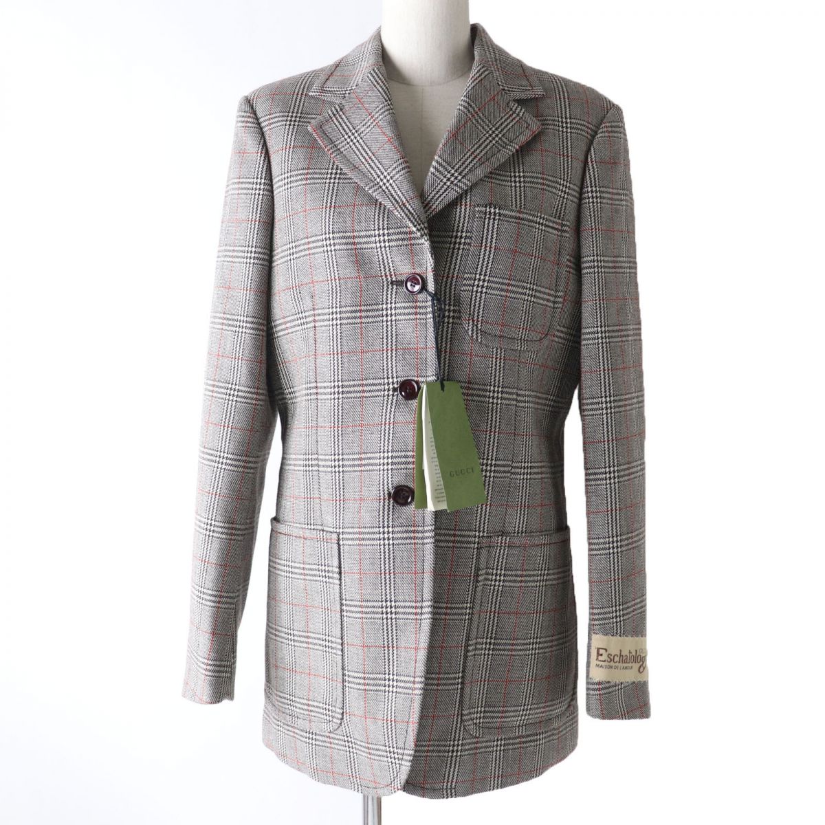 GUCCI Wool Glen Check Single Jacket Gray