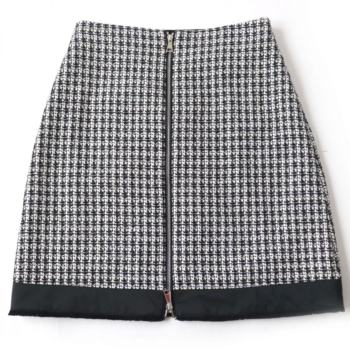 Moncler Tweed Trapezoid Skirt Black Ivory 42