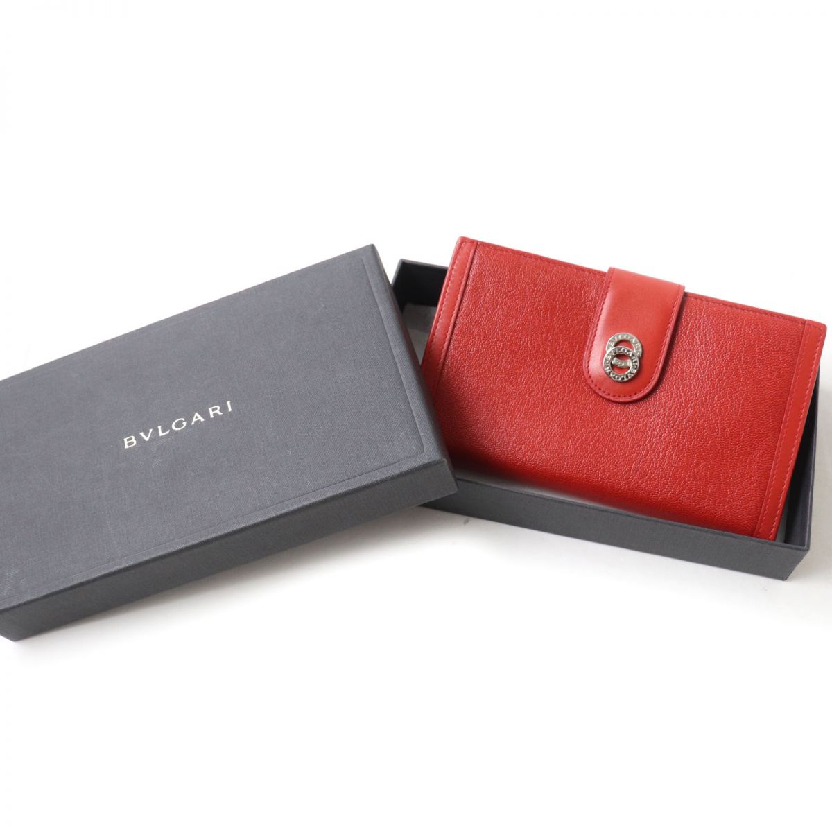 BVLGARI Doppio Tondo Logo Leather Wallet Red