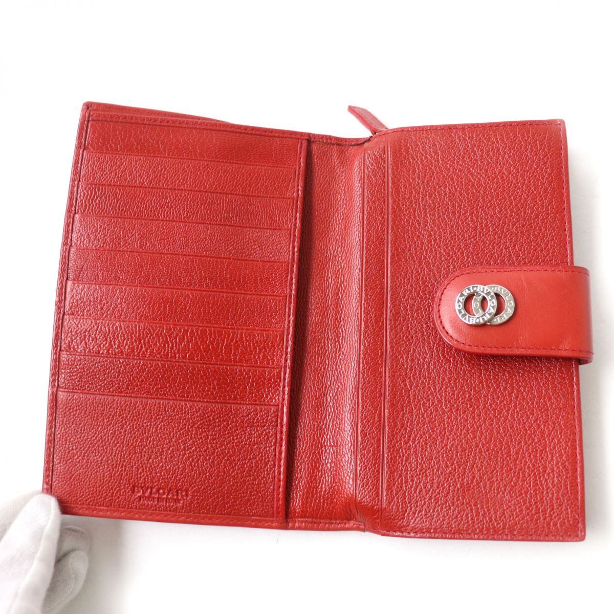 BVLGARI Doppio Tondo Logo Leather Wallet Red