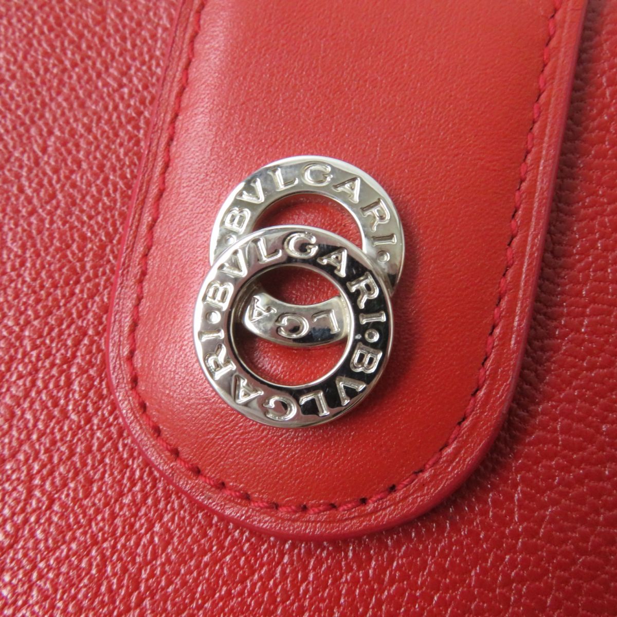 BVLGARI Doppio Tondo Logo Leather Wallet Red