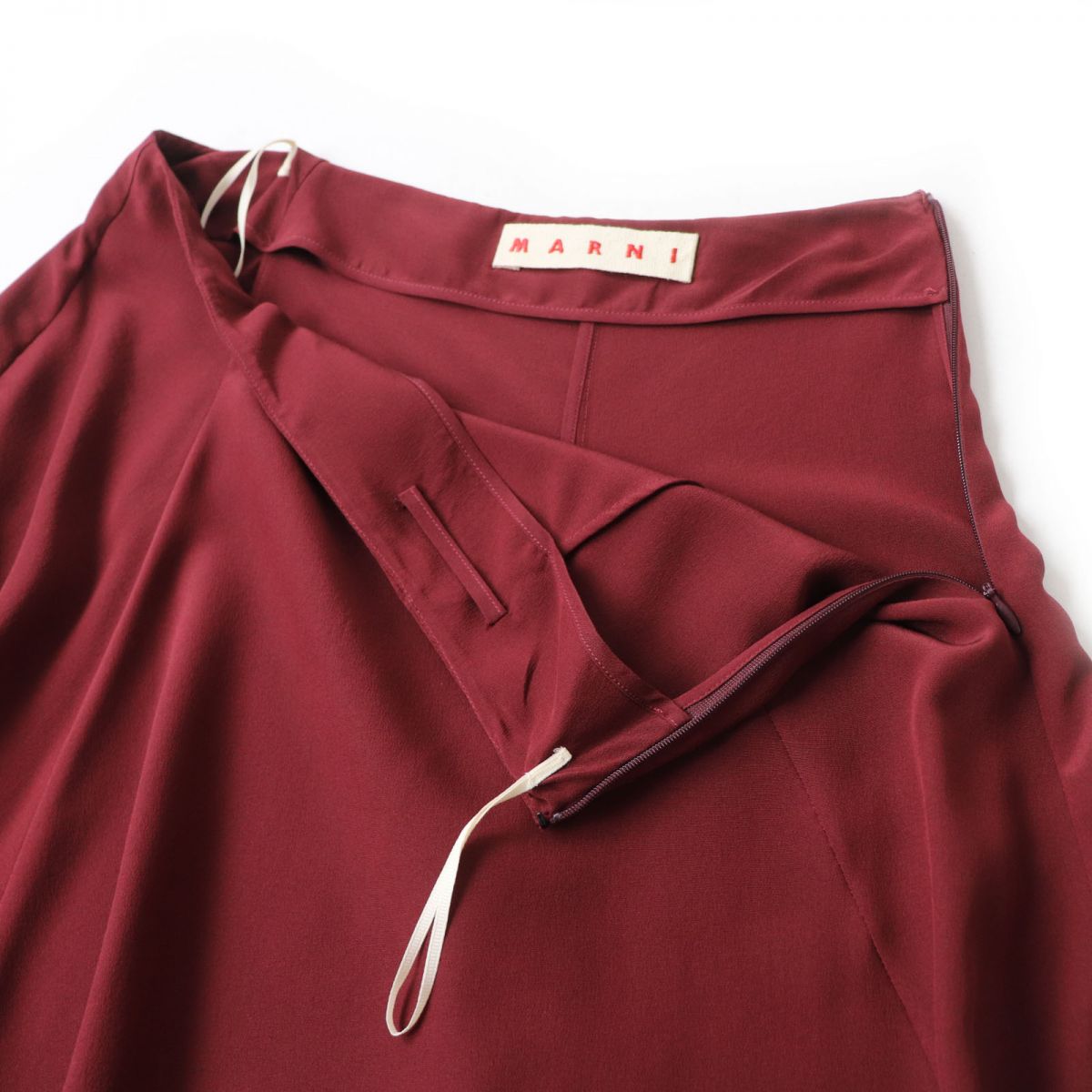 MARNI Silk Asymmetrical Flared Skirt, Wine Red, Women