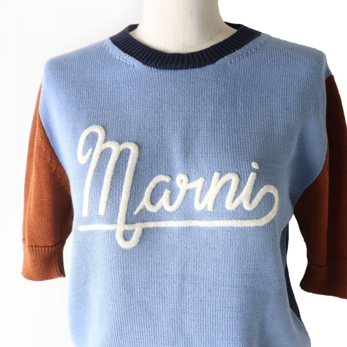 MARNI Logo Embroidered Knit Top, Multicolor, Size 42