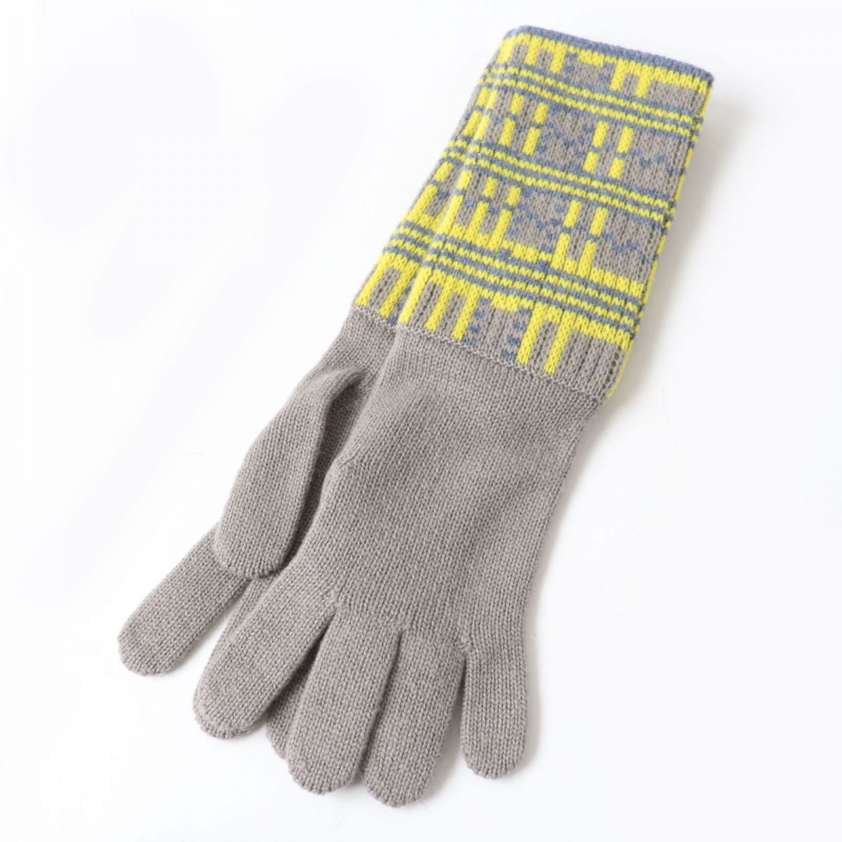 Hermes Cashmere Knit Gloves Women Gray Yellow