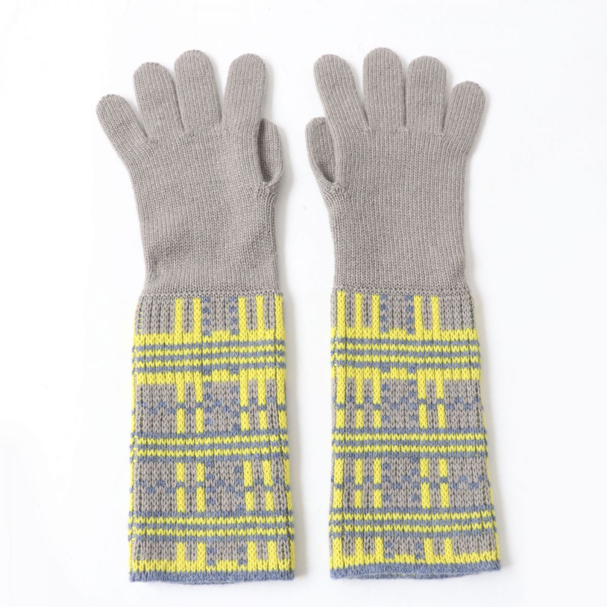 Hermes Cashmere Knit Gloves Women Gray Yellow