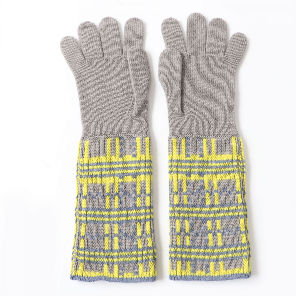 Hermes Cashmere Knit Gloves Women Gray Yellow