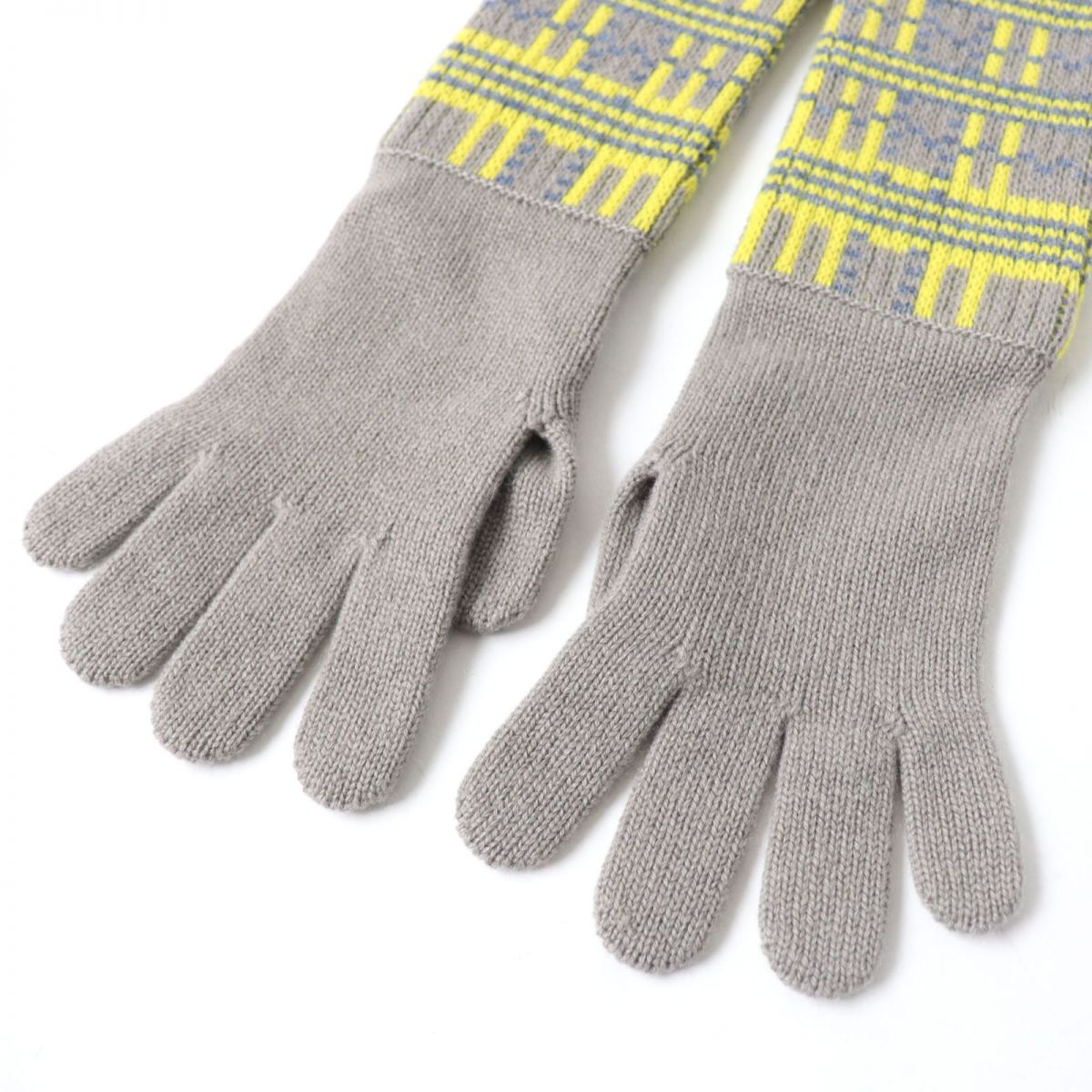 Hermes Cashmere Knit Gloves Women Gray Yellow