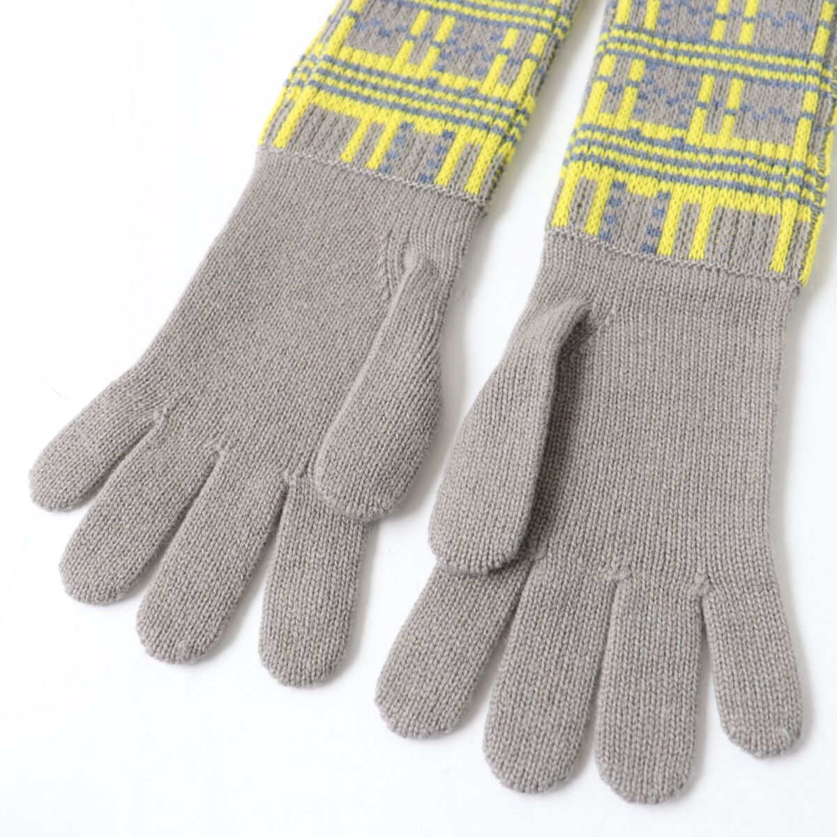 Hermes Cashmere Knit Gloves Women Gray Yellow