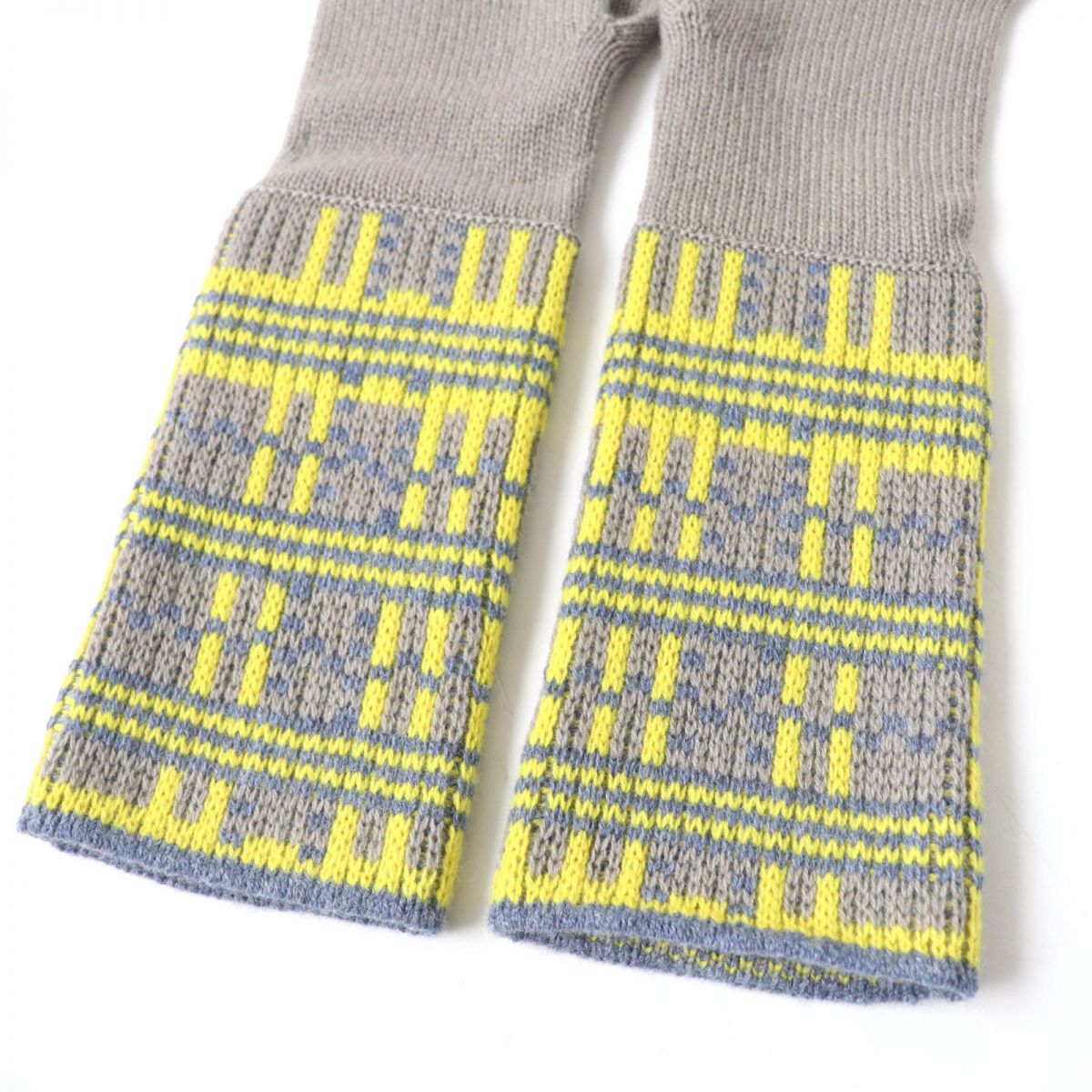 Hermes Cashmere Knit Gloves Women Gray Yellow