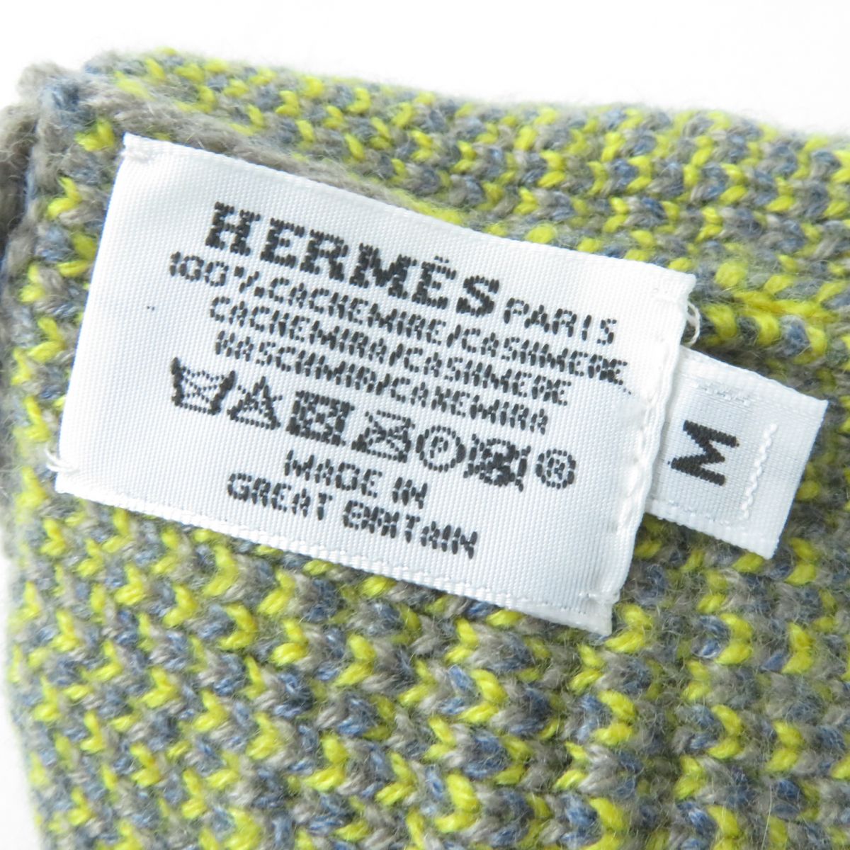 Hermes Cashmere Knit Gloves Women Gray Yellow