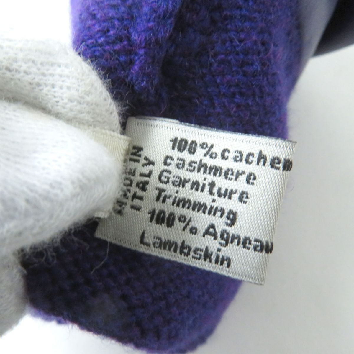 HERMES Lamb Leather Knit Gloves 100% Cashmere