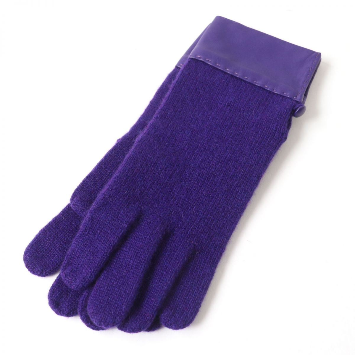 HERMES Lamb Leather Knit Gloves 100% Cashmere