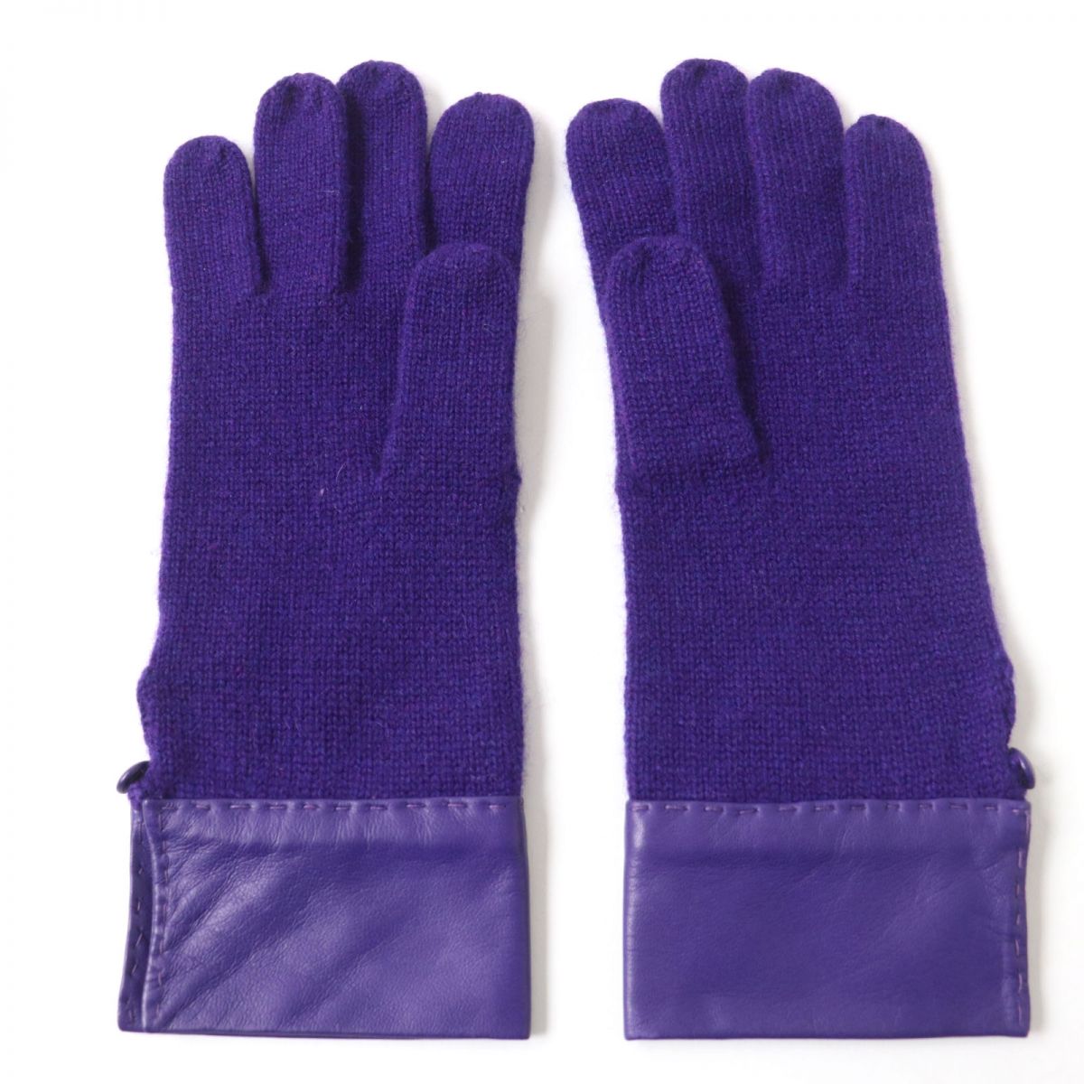 HERMES Lamb Leather Knit Gloves 100% Cashmere