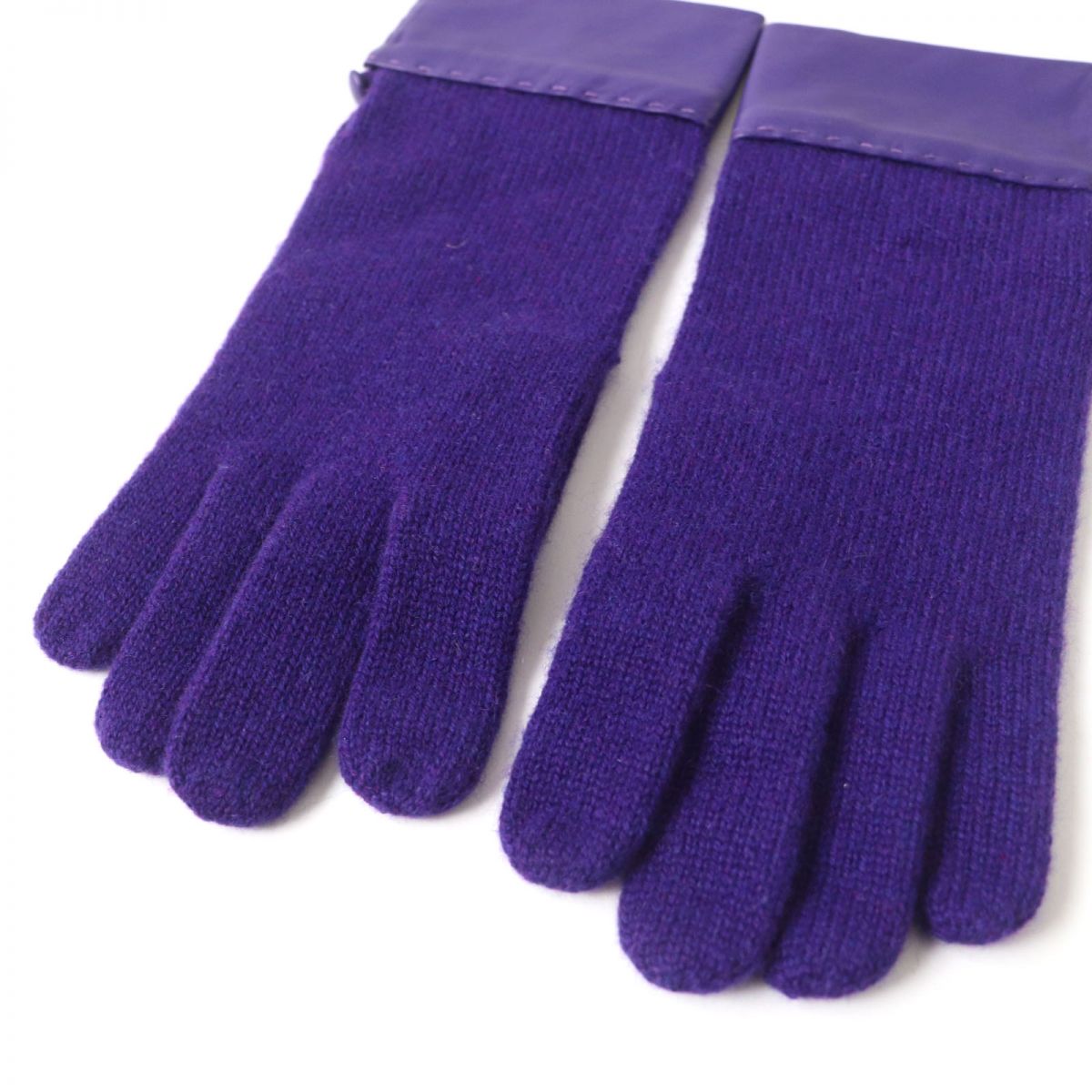 HERMES Lamb Leather Knit Gloves 100% Cashmere