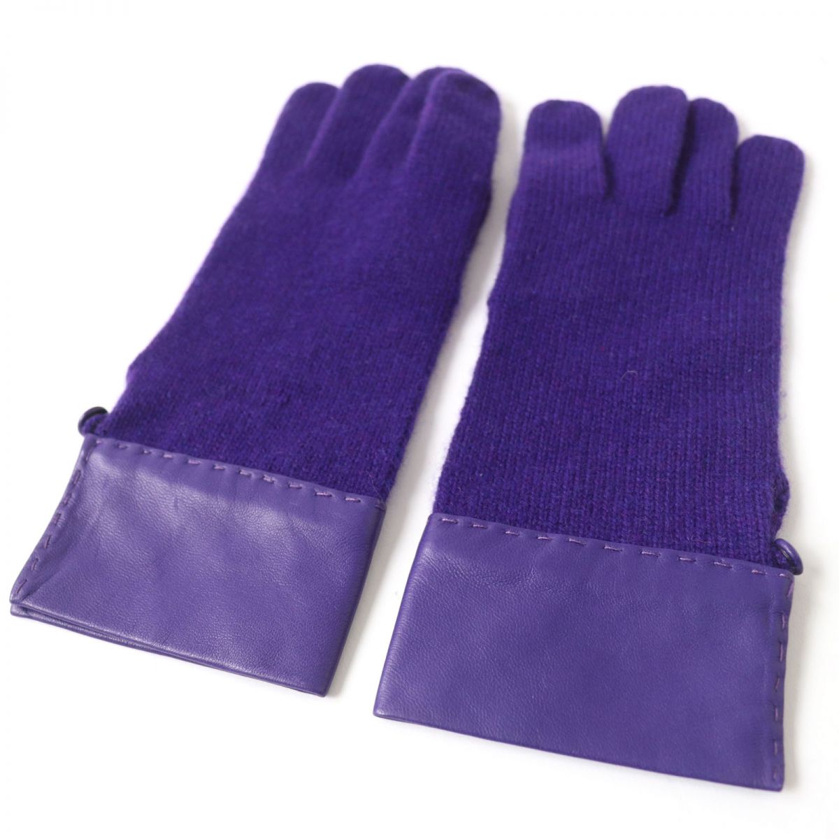 HERMES Lamb Leather Knit Gloves 100% Cashmere