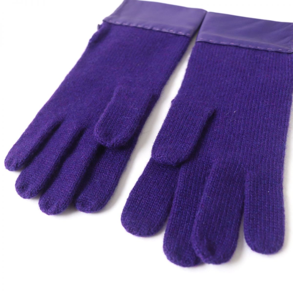 HERMES Lamb Leather Knit Gloves 100% Cashmere