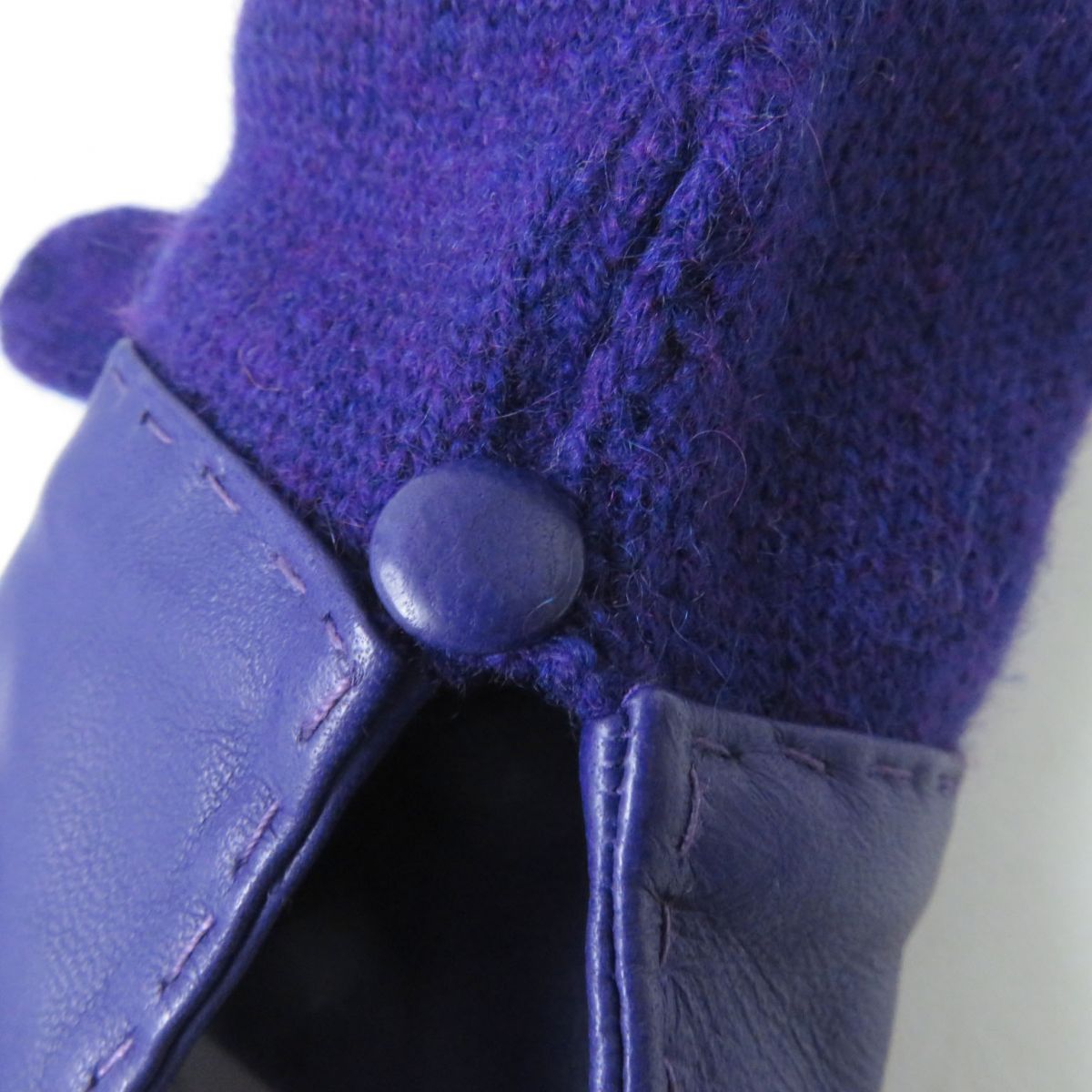 HERMES Lamb Leather Knit Gloves 100% Cashmere