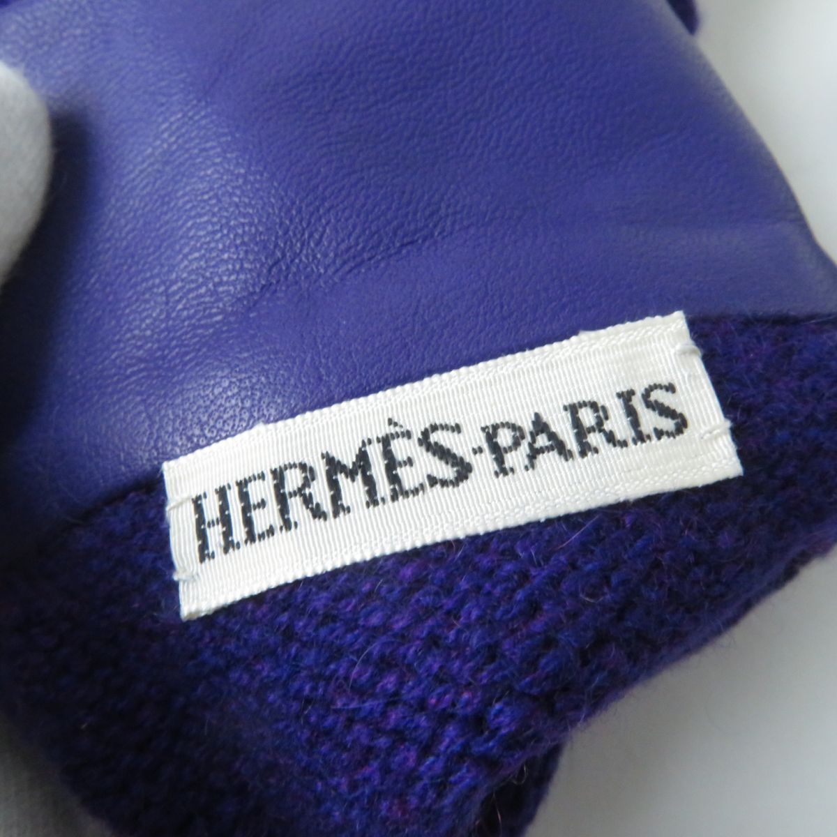 HERMES Lamb Leather Knit Gloves 100% Cashmere