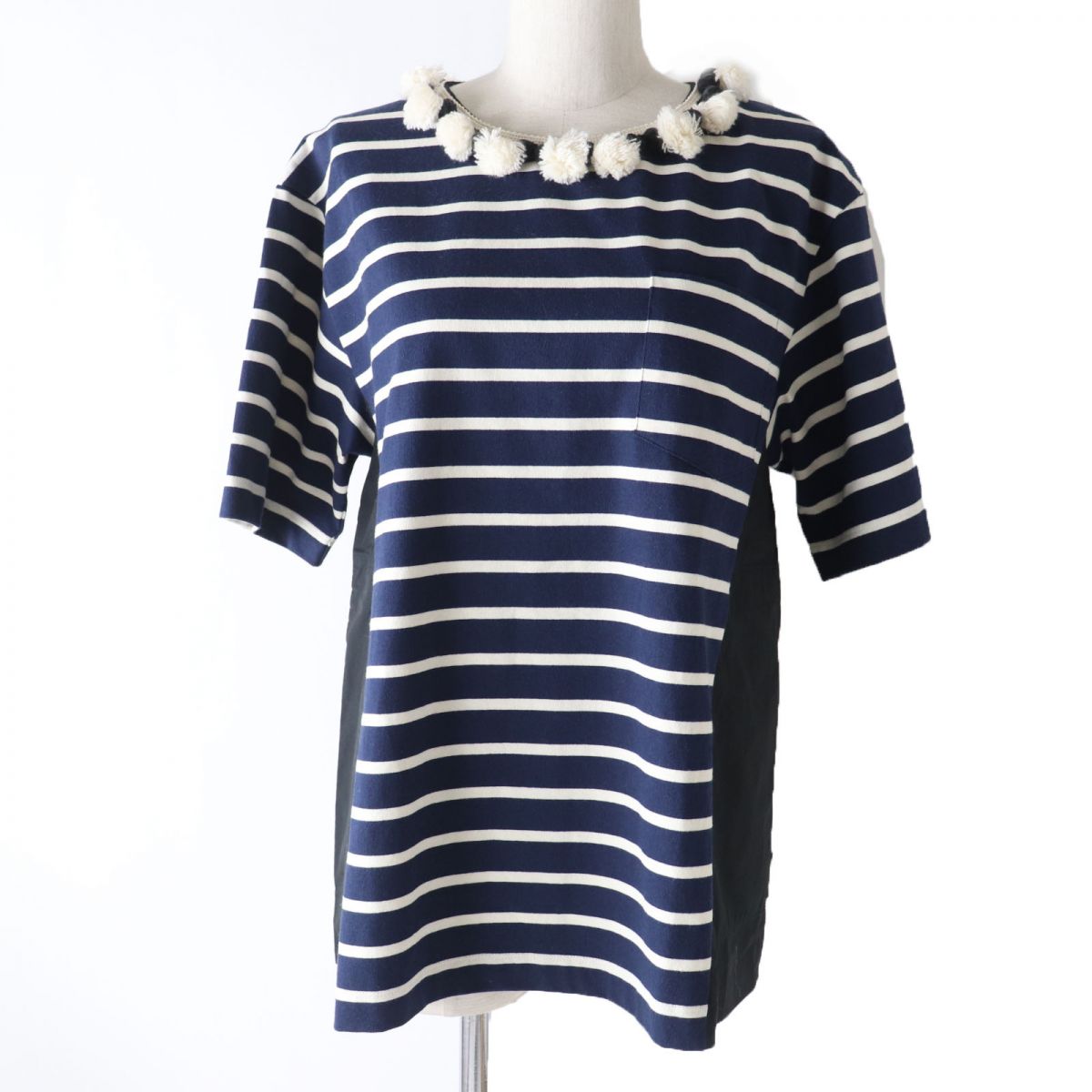 Moncler Striped Collar Cotton Top Navy M