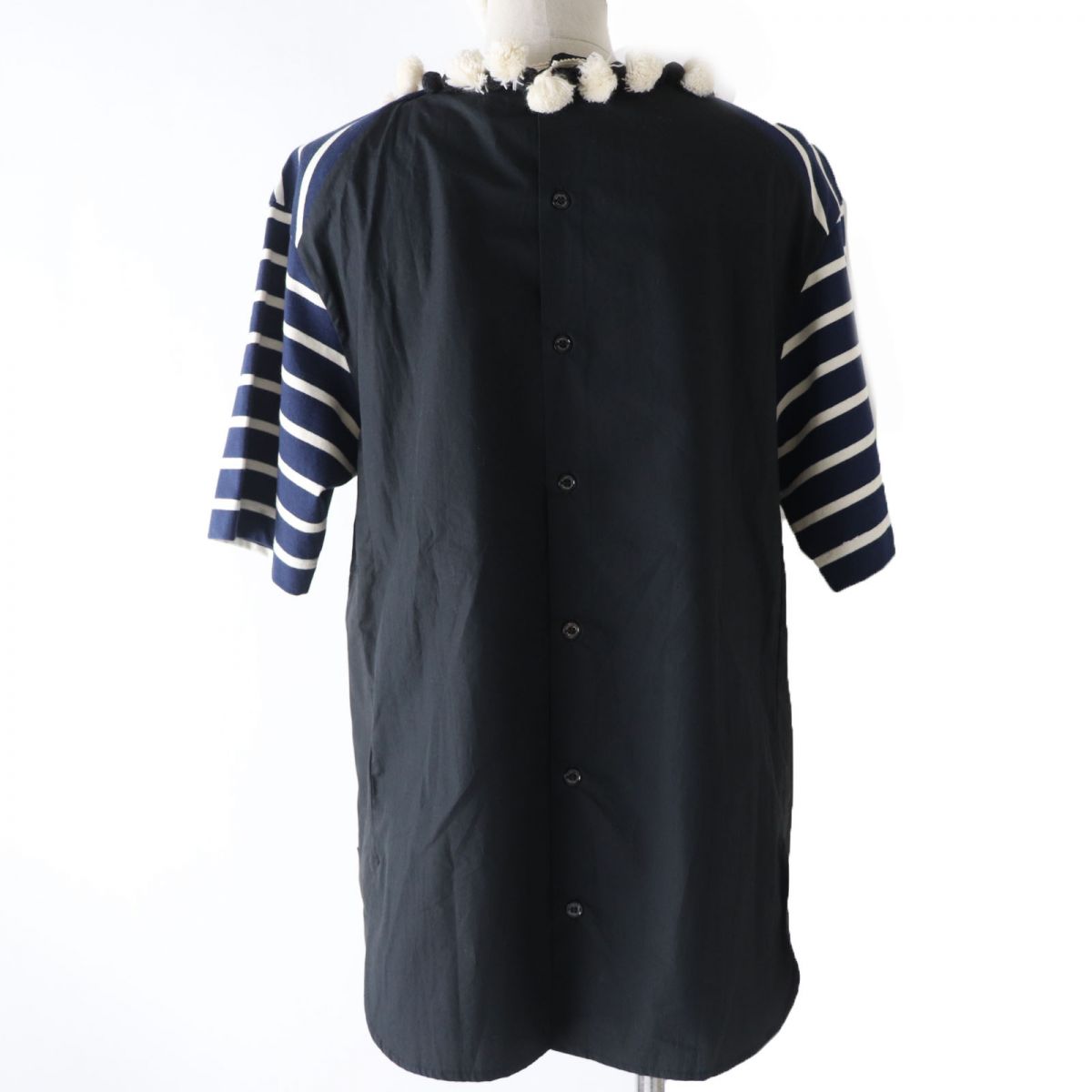 Moncler Striped Collar Cotton Top Navy M