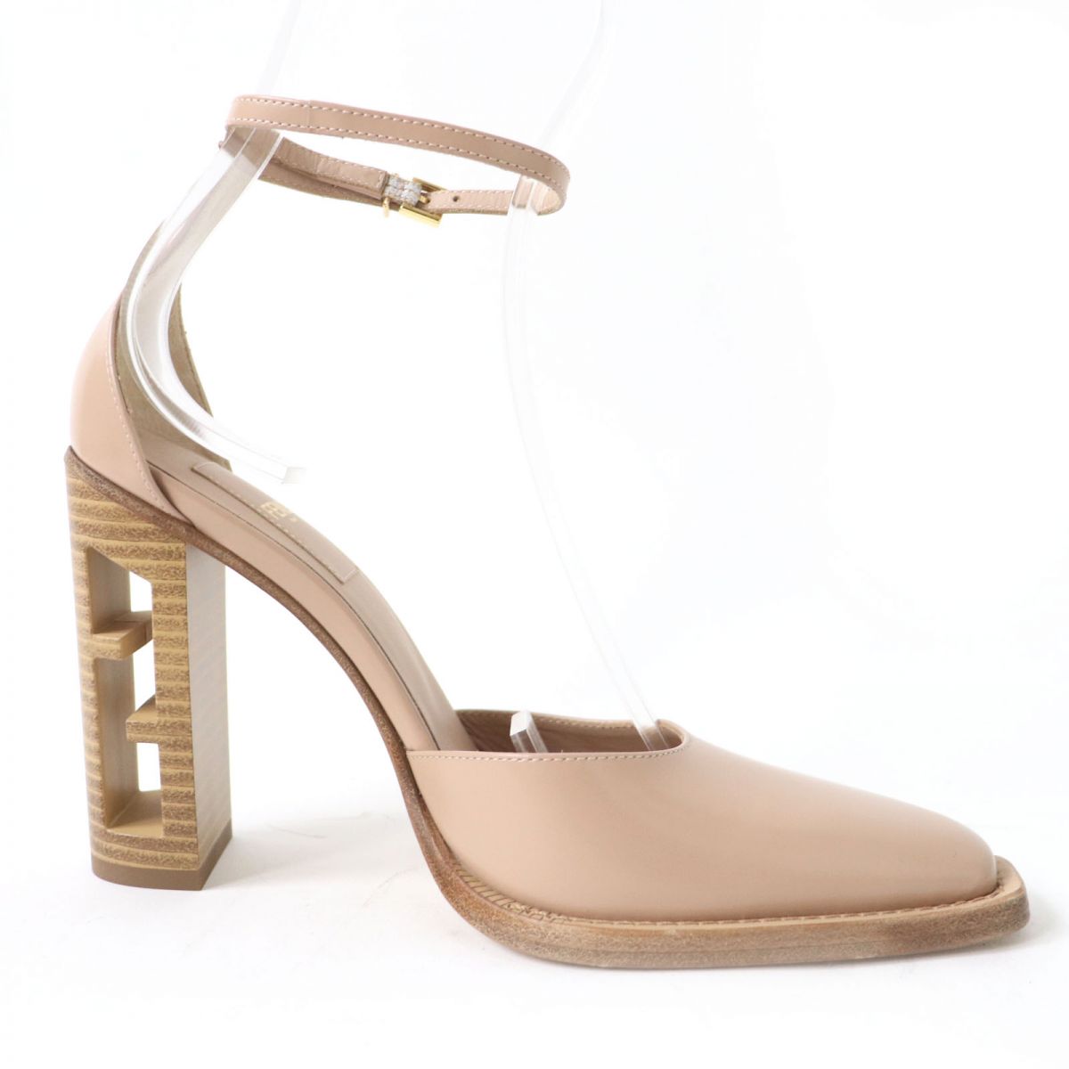 Fendi FF Logo Leather Pumps Pink Beige Size 35