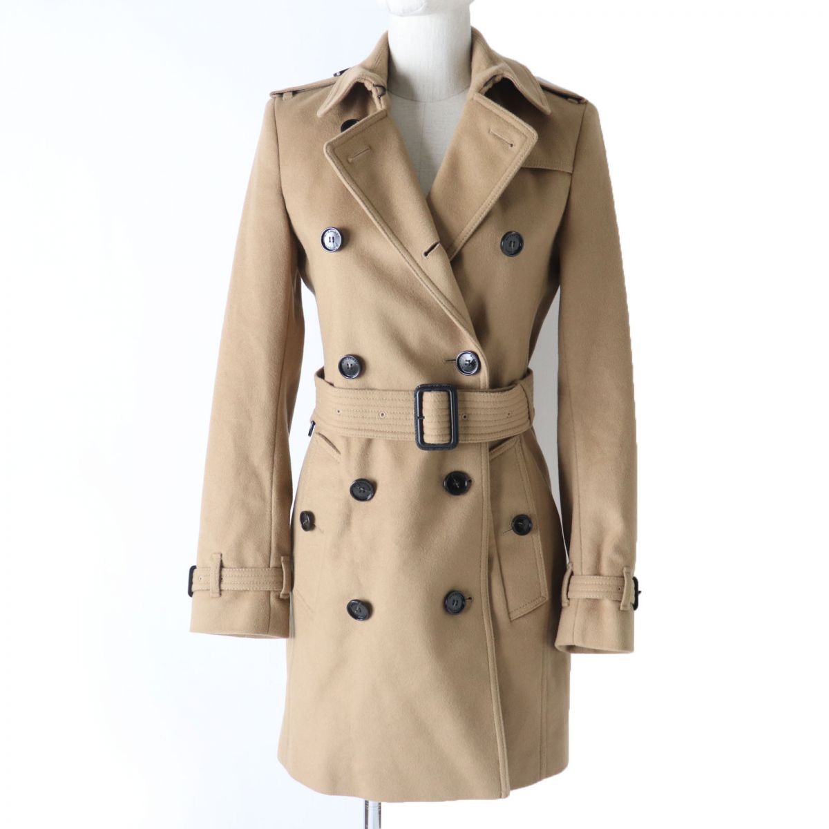 Burberry Wool Cashmere Trench Coat, Beige, Women's 34