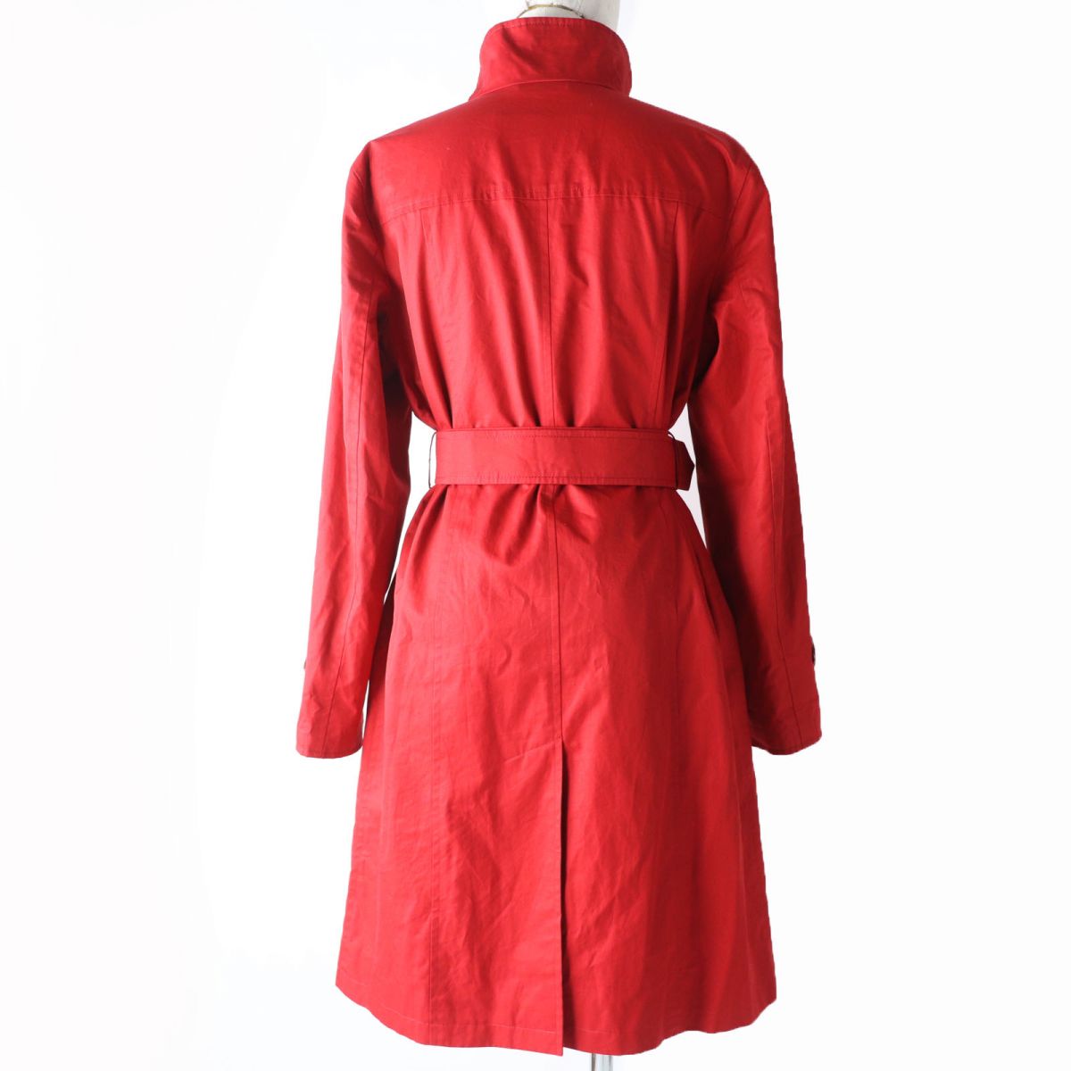 Burberry Red Cotton Coat, Checked Lining, Belted