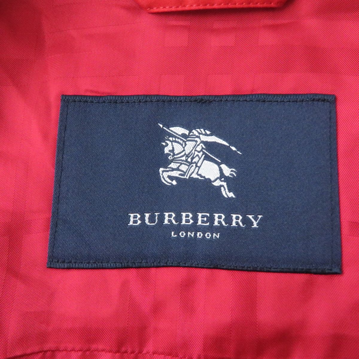 Burberry Red Cotton Coat, Checked Lining, Belted