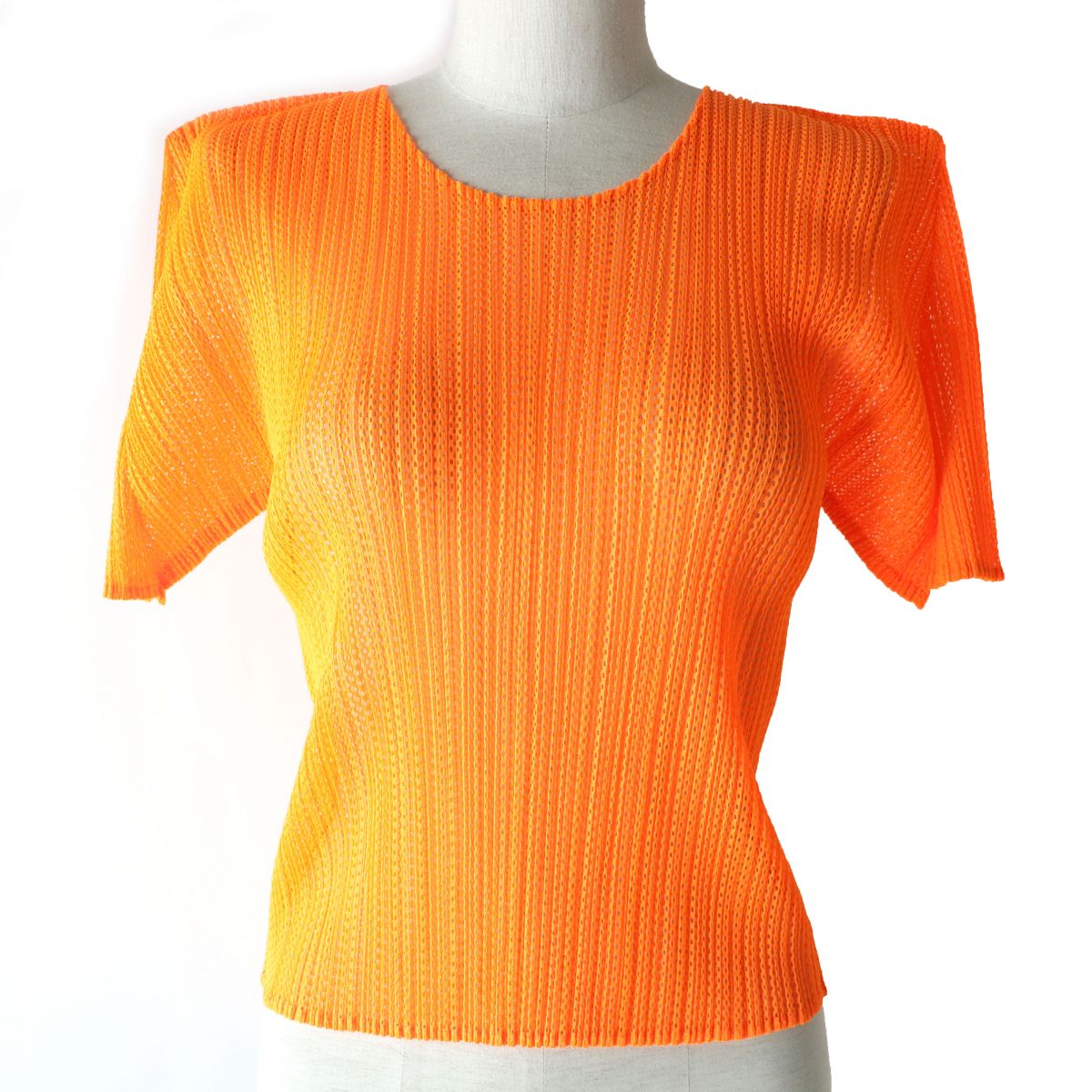 Issey Miyake Pleats Please Mesh T-shirt Neon Orange